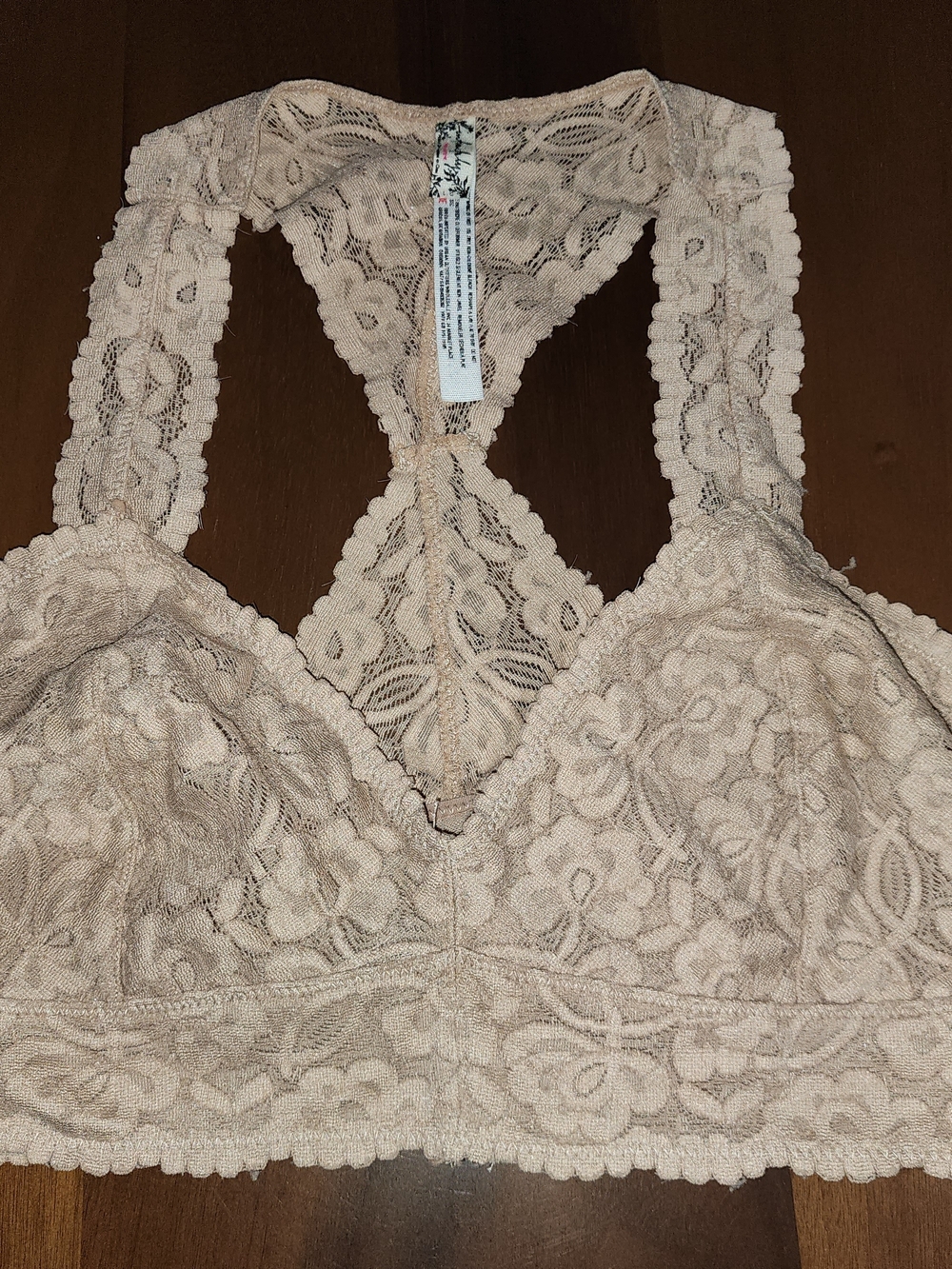 Intimately Free People Floral Lace Racerback Bralette in Light Beige (Nude) Sz L